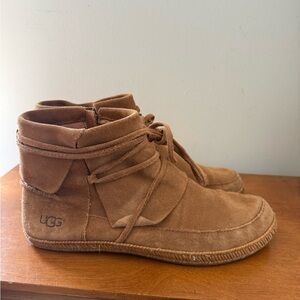 UGG Reid Tan Brown Suede Moccasin Boots Women’s 9 Leather Sheepskin S/N 1019129